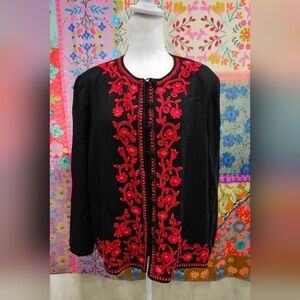 Sarah Elizabeth Vintage Black and Red Embroidered Beaded Jacket Size 16W